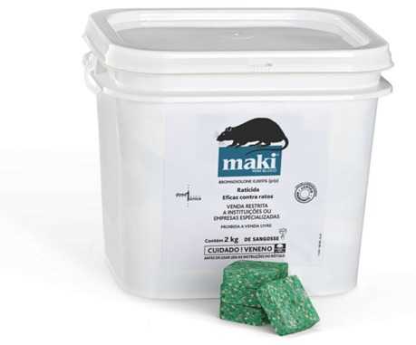 O Maki Mini Bloco Extrusado  resistente  umidade e  altamente atrativo e eficiente frente aos blocos parafinados. Pode ser utilizado para controle e para monitoramento da infestao.